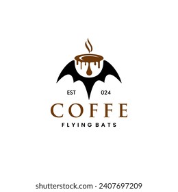 Coffee bat wings, Black bat Fly Minimalist elegant Negative space style logo