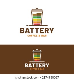 Plantilla de diseño del logotipo de la Copa de papel de la batería del café. Idóneo para tomar café Mocha Bebida Cafe Cafetaria Tienda Restaurante Bar Compañía Marca de negocios en el diseño de logotipo de estilo vintage.