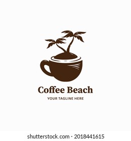 Coffee Beach logo, coffee cup with beach island logo icon illustration