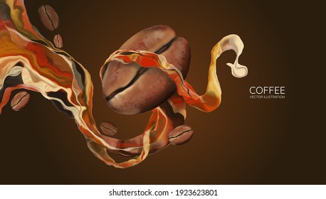 Coffee bean and abstract liquid, vector illustration