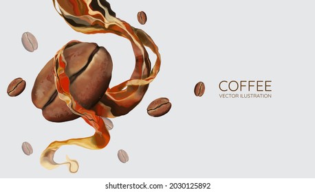 Coffee bean and abstract liquid, vector illustration