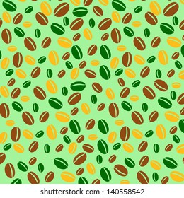 Coffee bean background with green yellow and brown color, vector illustration