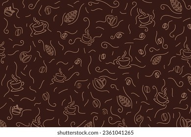 Coffee bean background. Coffee pattern. Coffee mug. Hot coffee drink abstract  pattern on brown background