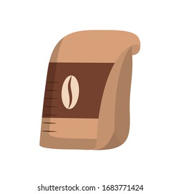 Coffee bean bag flat style icon design of time drink breakfast beverage shop morning store aroma and caffeine theme Vector illustration