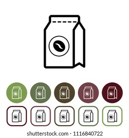 Coffee bean bag icons set. Vector illustration.