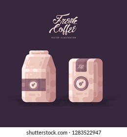 Coffee Bean bag paper vector, coffee packaging watercolor design illustration 