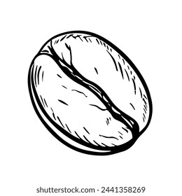 Grano de café, ilustración vectorial en blanco y negro. Para embalajes, logotipos y etiquetas. Para banners, flyers, menús y carteles