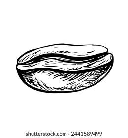 Coffee bean, black and white vector illustration. For packaging, logos and labels. For banners, flyers, menus and posters.
