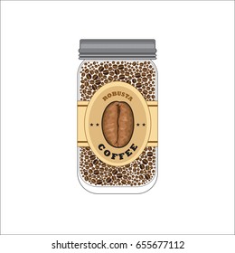 Coffee bean bottle on white background