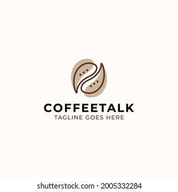 Coffee Bean with Bubble Chat Concept Logo Template Isolated in White Background. Vector Illustration