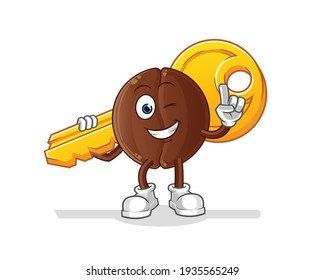 coffee bean carry the key mascot. cartoon vector