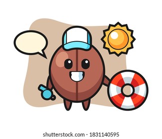 Coffee bean cartoon as a beach guard