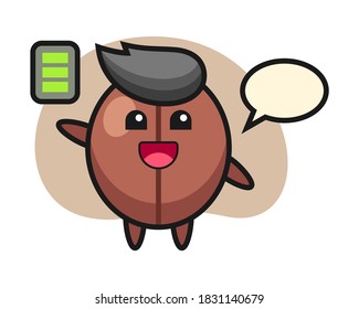 Coffee bean cartoon with energetic gesture