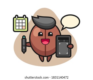 Coffee bean cartoon as a graphic designer