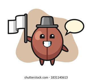 Coffee bean cartoon holding a flag