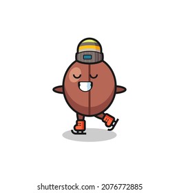 coffee bean cartoon as an ice skating player doing perform , cute style design for t shirt, sticker, logo element