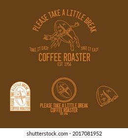 a coffee bean cartoon mascot logo template that is split in two,an illustration inspired by the word coffee break.this logo devoted to coffee shops an cafes