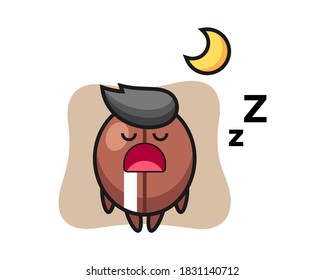 Coffee bean cartoon sleeping at night