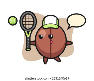 Coffee bean cartoon as a tennis player