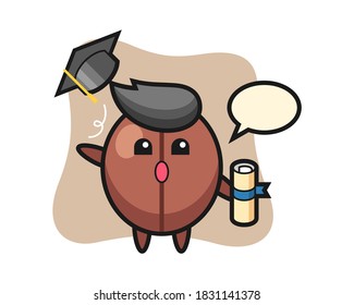 Coffee bean cartoon throwing the hat at graduation