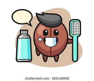 Caricatura de frijol con cepillo de dientes