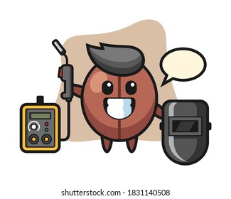 Coffee bean cartoon as a welder