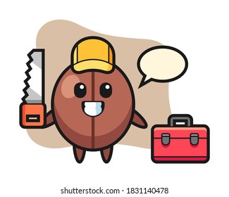 Coffee bean cartoon as a woodworker