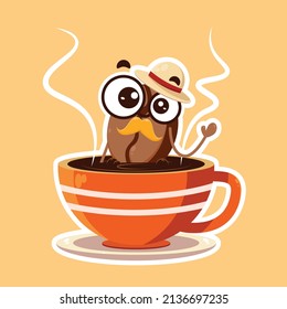 coffee bean character design, coffee cup design, vector design
