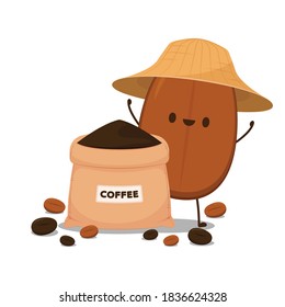 Coffee bean character design. Coffee sack vector.