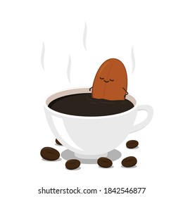Coffee bean character design. Coffee seed vector. Coffee bean character in cup.