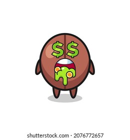 coffee bean character with an expression of crazy about money , cute style design for t shirt, sticker, logo element