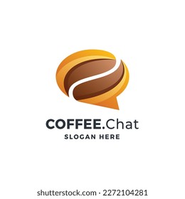Coffee Bean Chat Logo Gradient Vector Icon Illustration