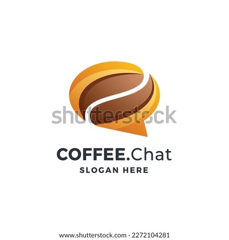Coffee Bean Chat Logo Gradient Vector Icon Illustration