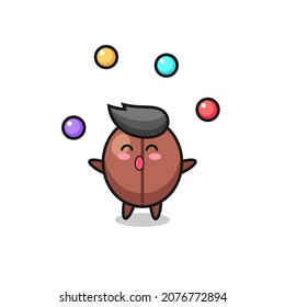 the coffee bean circus cartoon juggling a ball , cute style design for t shirt, sticker, logo element