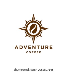 Coffee bean compass sun logo icon, coffee shop logo Adventure navigation concept style