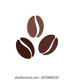 Composição do grão de café em um fundo branco, design plano, desenho de ilustração vetorial. Elemento de café marrom escuro para bebida de café, decoração, logotipo, embalagem, design. O ícone de Cafeína Aromática