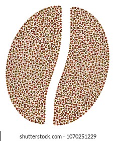 Coffee Bean composition of small circles in different sizes and color hues. Round dots are grouped into coffee bean vector mosaic. Dotted vector illustration.