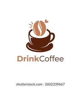 Coffee bean cup logo vector design. Coffee cup logo vector with bean icon design. Cup coffee logo design suitable for store, shop, online, beverage, food, restaurant, bar. Vector illustration.
