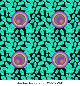 Coffee bean and cup seamless pattern background. Coffees seeds texture.