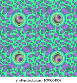 Coffee bean and cup seamless pattern background. Coffees seeds texture.