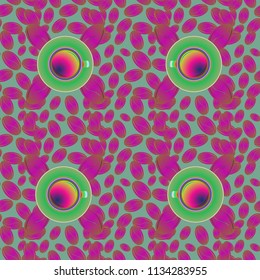 Coffee bean and cup seamless pattern background. Coffees seeds texture.