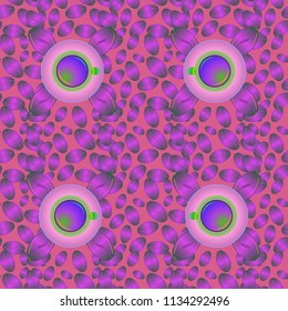 Coffee bean and cup seamless pattern background. Coffees seeds texture.