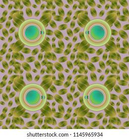 Coffee bean and cup seamless pattern background. Coffees seeds texture.