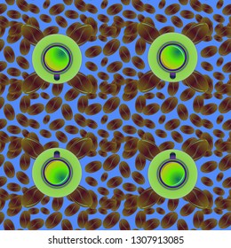 Coffee bean and cup seamless pattern background. Coffees seeds texture.