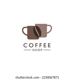 Coffee bean with cups combination, modern cafe logo, icon, sign design concept. Vector illustration