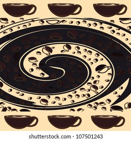 Coffee bean and coffee cups in the vortex of energy.