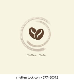 Coffee bean with curve brush logo vector.