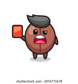 coffee bean cute mascot as referee giving a red card , cute style design for t shirt, sticker, logo element