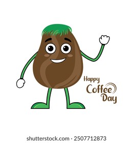 Coffee bean cute mascot vector, Cute happy smiling coffee bean, with funky hairstyle. cartoon vector modern flat style character illustration, Isolated on white background.