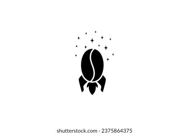 coffee bean design logo in the shape of a space rocket decorated with stars